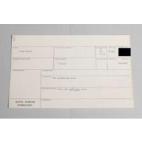 KZNM catalogue card (front view)